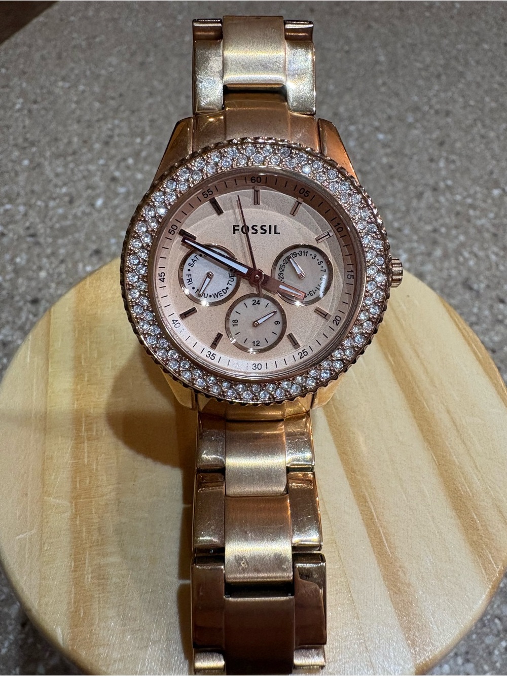 Fossil Women's Rose Gold Crystal-Accent Stainless Steel Watch